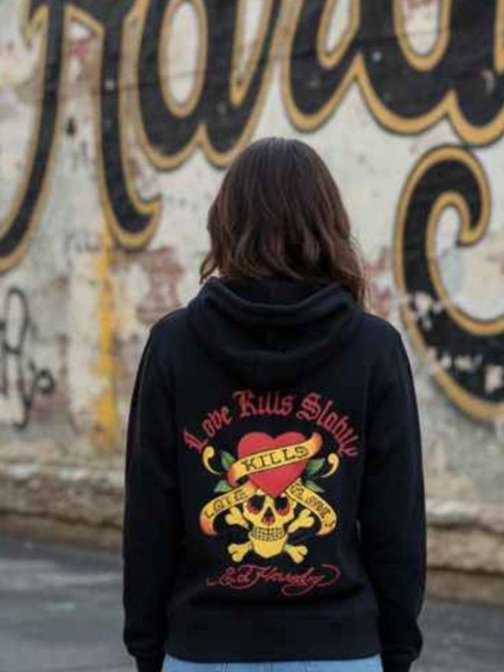Black Graphic Skull & Heart Hoodie with Red and Yellow Design Jr's